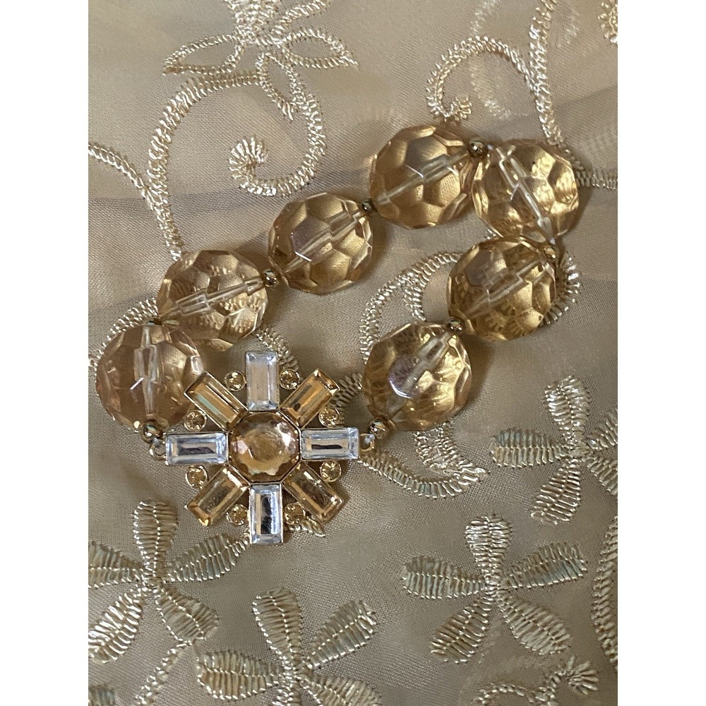 Chunky Faceted Peach White Crystal Rhinestone Triple Strand Stretch Bracelet